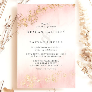 Invitation Rouge à joues moderne aux paillettes dorées rose a