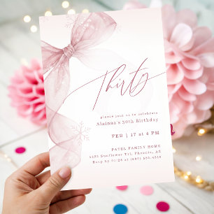 Invitation Rouge à Joues Rose Ruban Fille Hiver Trentième 30è