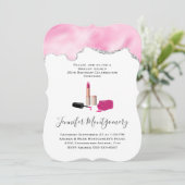 Invitation Rouge à lèvres rose et ongle Polonais beauté thème (Debout devant)