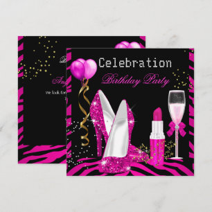 Invitation Rouge à lèvres rose pailleté Fête d'anniversaire Z