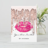 Invitation Rouge à lèvres rose rouge Kiss 16ème fête Glitter (Debout devant)