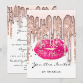 Invitation Rouge à lèvres rose rouge Kiss 16ème fête Glitter (Devant / Derrière)