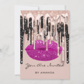 Invitation Rouge à lèvres rouge Kiss Party 16 ans Rose Paille (Devant)