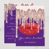 Invitation Rouge à lèvres rouge Kiss Party 16 ans Rose Paille (Devant / Derrière)