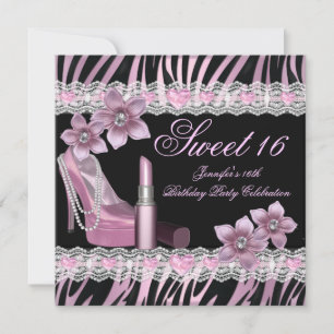 Invitation Rouge à lèvres Zebra Rose Noir Sweet Sixteen 16 Pa