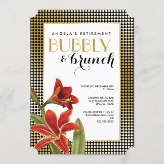 Invitation Rouge Amaryllis Flower Checked Gold