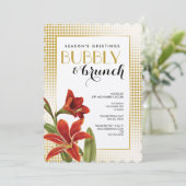 Invitation Rouge Amaryllis Flower Checked Gold (Debout devant)