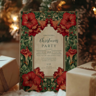 Invitation Rouge Antique Amaryllis Botanique Noël
