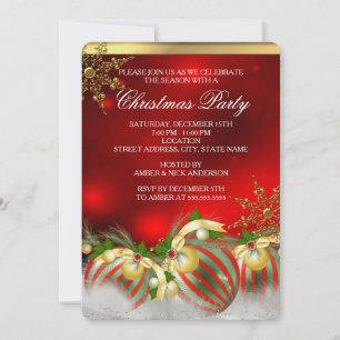 Invitation Rouge Argent Or Boules de Houx de Noël 3