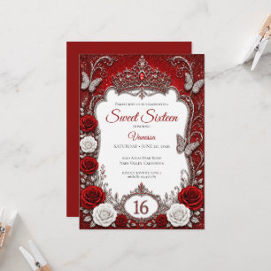 Invitation Rouge Argent Princesse Luxe Sweet 16