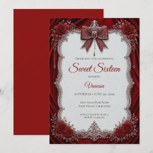 Invitation Rouge Argent Princesse Luxe Sweet 16