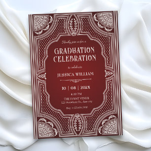Invitation Rouge art déco vintage de remise de diplôme