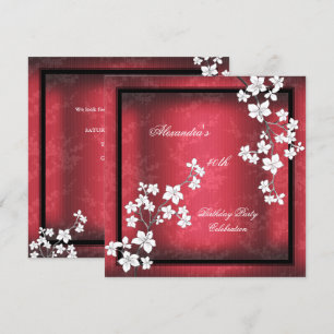 Invitation Rouge Asiatique Noir Fleur Blanche Fête d'annivers
