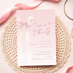 Invitation Rouge aux Joues Rose Nœud Coquette Filles Hiver 30