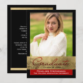 Invitation Rouge avec Gold Foil Effet Photo Graduation (Devant / Derrière)