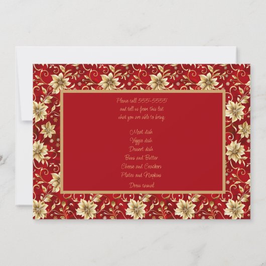 Invitation Rouge avec Gold Poinsettia Noël POT BOUCHE Coffre (Dos)