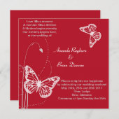 Invitation rouge avec les papillons blancs (Devant / Derrière)