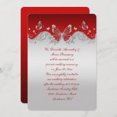 Invitation Rouge avec papillons en argent orné Réception seul (Devant / Derrière)