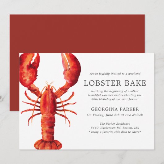 Invitation Rouge | Bake au homard Anniversaire (Devant / Derrière)
