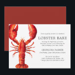 Invitation Rouge | Bake au homard Anniversaire<br><div class="desc">Un ensemble d'invitations à faire bouillir des homards pour votre prochain barbecue ou soirée de fruits de mer. Ces invitations comprennent du texte noir au charbon de bois, ainsi qu'une illustration de homard rouge profond unique, de style aquarelle, centrée sur le côté. Au verso de l'invitation se trouve une couleur...</div>