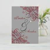 Invitation rouge baroque exquise du rouleau 5x7 (Debout devant)