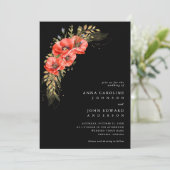 Invitation Rouge Black Gold Fleurs de pavot Code QR Mariage p (Debout devant)