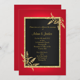 Invitation ROUGE BLACK OR feuille ELEGANT CLASSY MARIAGE