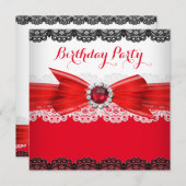 Invitation Rouge Black Pearl Diamond Dentelle Anniversaire 3 (Devant / Derrière)