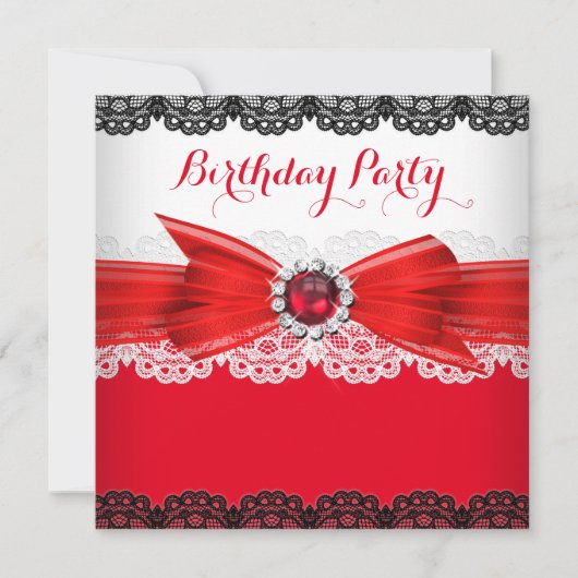 Invitation Rouge Black Pearl Diamond Dentelle Anniversaire 3 (Devant)