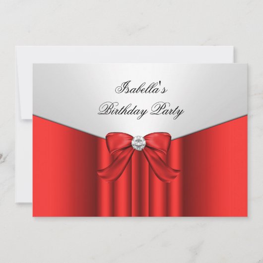 Invitation Rouge Blanc Anniversaire Partie Diamond Bow (Devant)