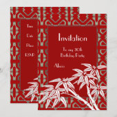 Invitation Rouge Blanc Asiatique Bambou Art Déco (Devant / Derrière)