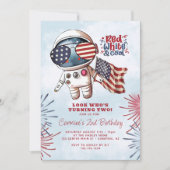 Invitation Rouge Blanc & Astronaute Cool 2e Anniversaire (Devant)