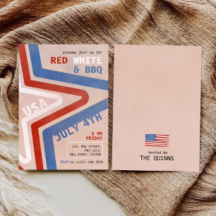Invitation Rouge Blanc & BBQ du 4 juillet Retro Patriotique
