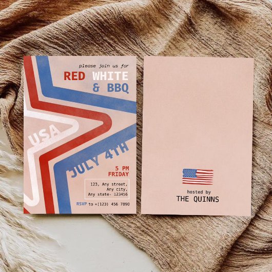 Invitation Rouge Blanc & BBQ du 4 juillet Rétro Patriotique