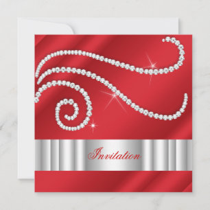 Invitation Rouge Blanc Bijou Diamants Argent Anniversaire