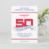 Invitation Rouge Blanc Bleu 50 ans Jeune bannière 50e anniver (Debout devant)