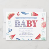 Invitation Rouge Blanc Bleu Baby shower Couples (Devant)