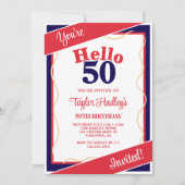 Invitation Rouge Blanc & Bleu Bonjour 50ème Anniversaire Invi (Devant)