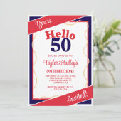 Invitation Rouge Blanc & Bleu Bonjour 50ème Anniversaire Invi (Debout devant)