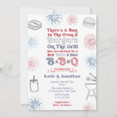 Invitation Rouge Blanc Bleu Bun dans le Baby shower BébéQ fou (Devant)