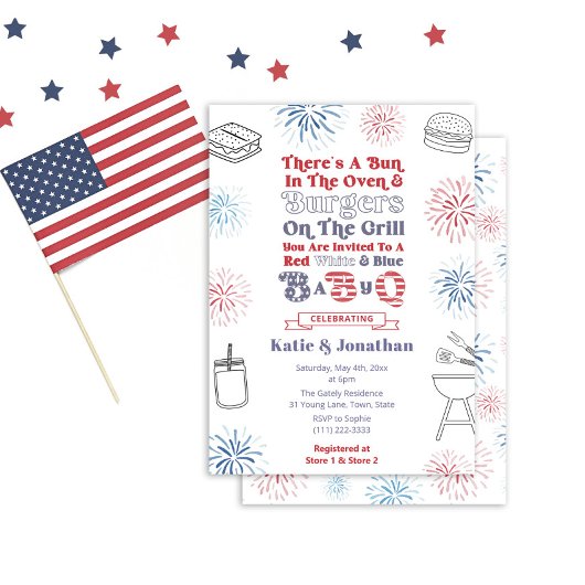 Invitation Rouge Blanc Bleu Bun dans le Baby shower BébéQ fou