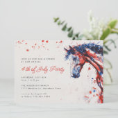 Invitation Rouge Blanc Bleu Cheval Equestre 4 juillet fête (Debout devant)
