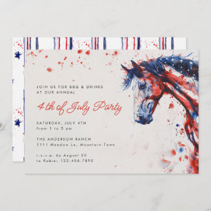 Invitation Rouge Blanc Bleu Cheval Equestre 4 juillet fête