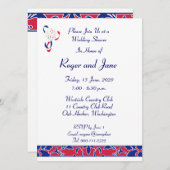 Invitation Rouge, blanc & bleu, Fête des mariées Damas (Devant / Derrière)