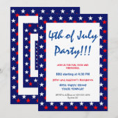 Invitation Rouge Blanc & Bleu Fête du 4 JUILLET  simples ÉTOI (Devant / Derrière)