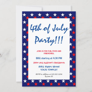 Invitation Rouge Blanc & Bleu Fête nationale simple ÉTOILES