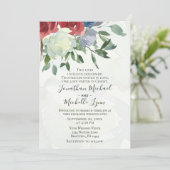 Invitation Rouge Blanc bleu Floral Aquarelle Mariage chrétien (Debout devant)