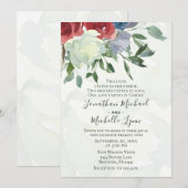 Invitation Rouge Blanc bleu Floral Aquarelle Mariage chrétien (Devant / Derrière)