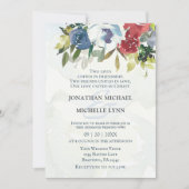 Invitation Rouge Blanc Bleu Flore Vert Mariage chrétien (Devant)