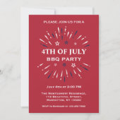 Invitation Rouge Blanc Bleu Fun Fireworks 4 juillet BBQ Party (Devant)